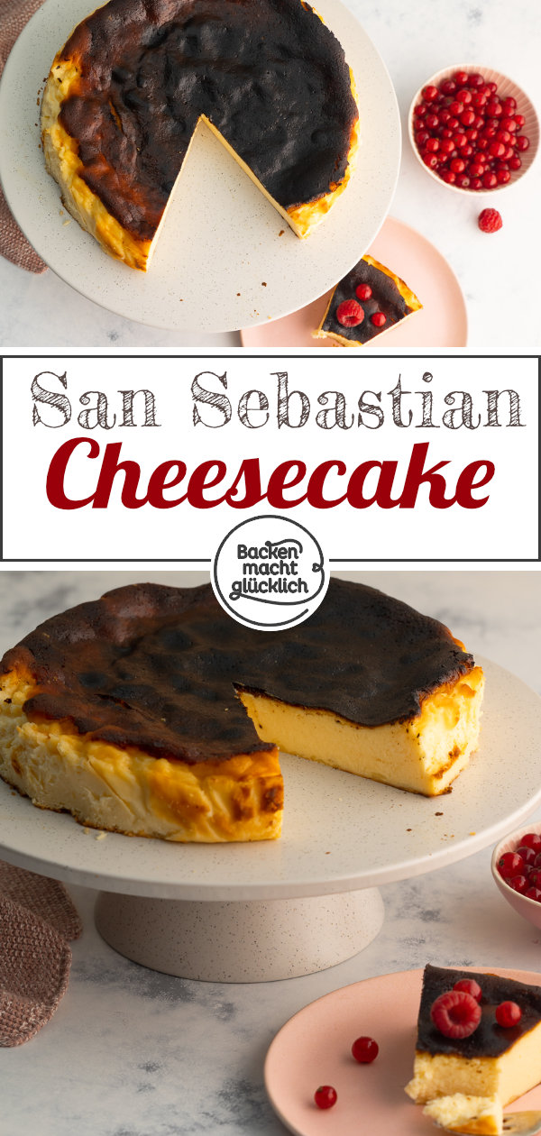 Baskischer Käsekuchen begeistert durch seine geniale Konsistenz. Einfache Variante nach dem San Sebastian Cheesecake Originalrezept