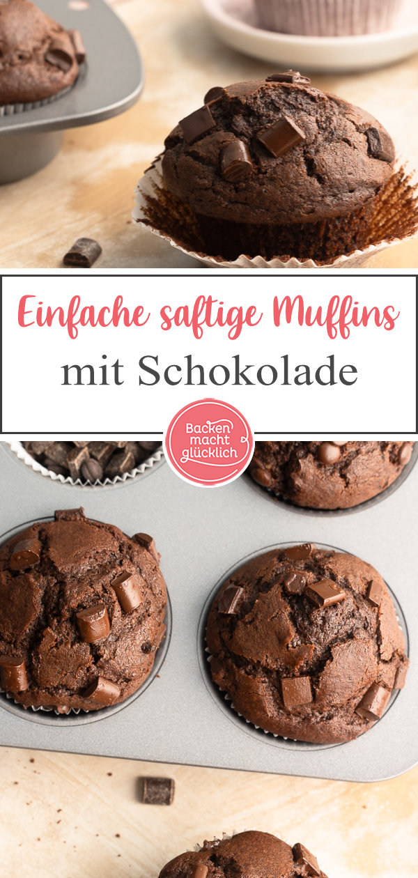 Einfaches Rezept für supersaftige Schokomuffins mit Öl. Die Schokoladenmuffins benötigen nur wenige Zutaten und sind innerhalb von 5 Minuten im Ofen.