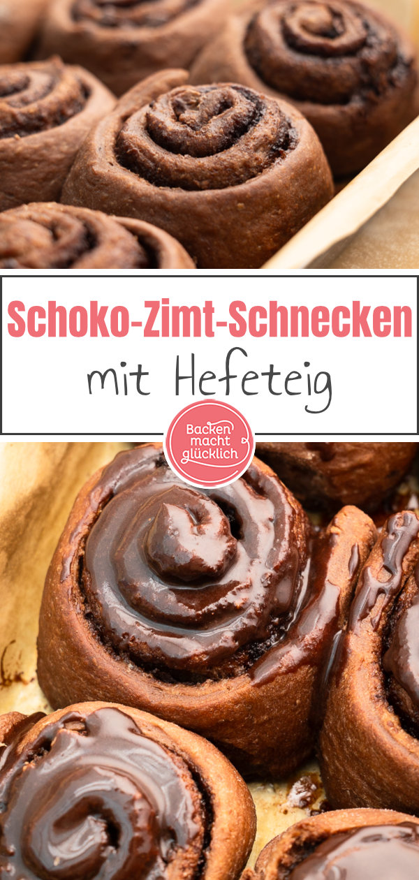 Einfache himmlische Hefeschnecken mit Schokolade im Teig, in der Füllung und Glasur ♥ Super saftig & flaumig!