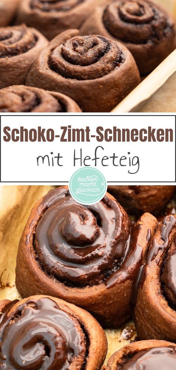 Einfache himmlische Hefeschnecken mit Schokolade im Teig, in der Füllung und Glasur ♥ Super saftig & flaumig!