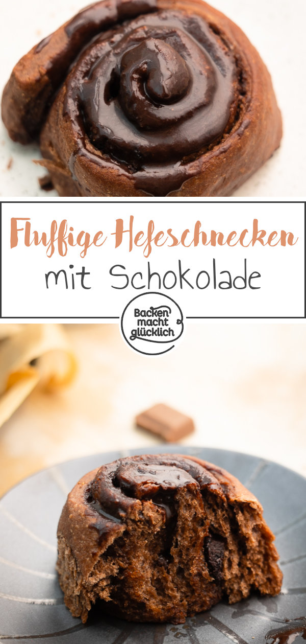 Einfache himmlische Hefeschnecken mit Schokolade im Teig, in der Füllung und Glasur ♥ Super saftig & flaumig!