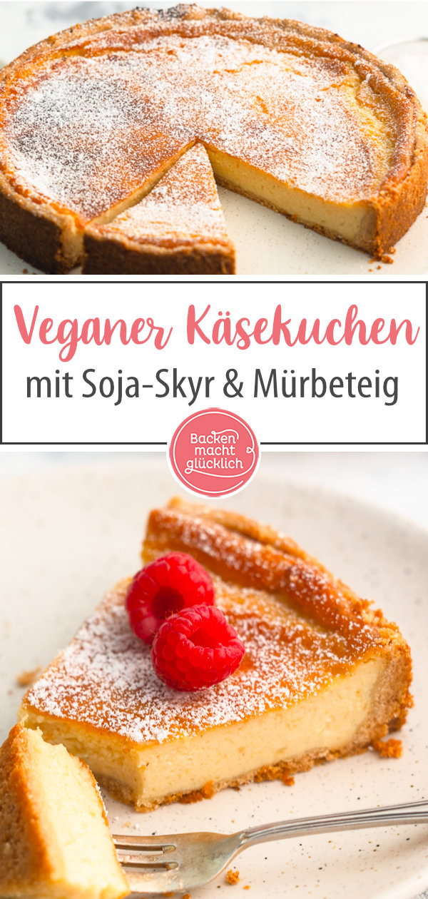Knusprig-mürber Boden, cremiger Belag: Kaum zu glauben, dass dieser Käsekuchen vegan ist! Unser einfaches Rezept werdet ihr lieben ♥