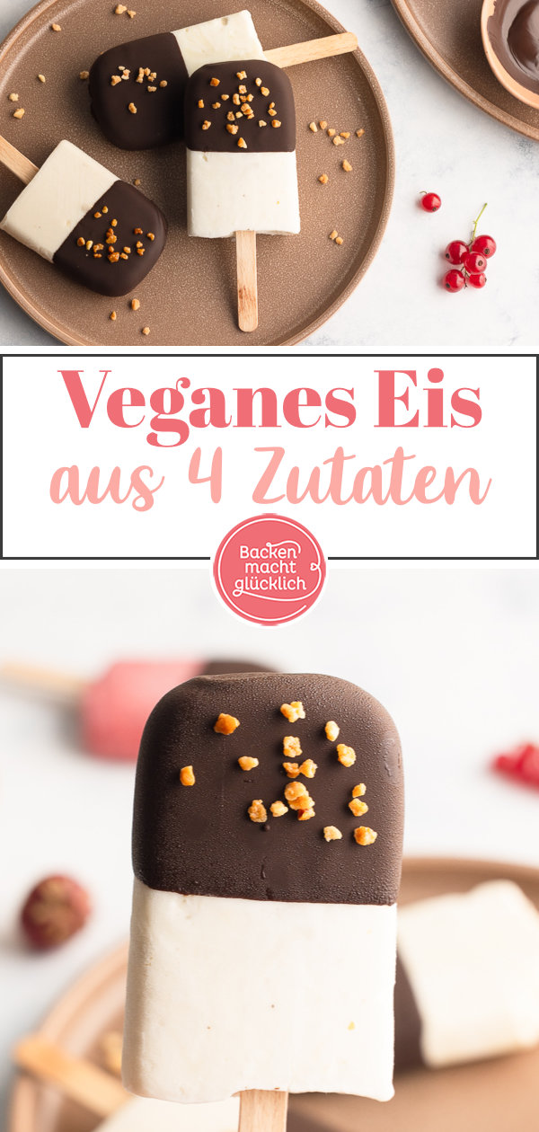 4 Zutaten, 15 Minuten Aufwand, fertig ist ein feines Stiel-Eis ohne Milch, Sahne, Joghurt und Co