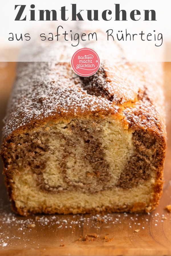 Omas Zimtkuchen aus der Kastenform ist herrlich: super saftig, aus einfachem Rührteig, marmoriert & mit Zimt-Zucker-Swirl ♥