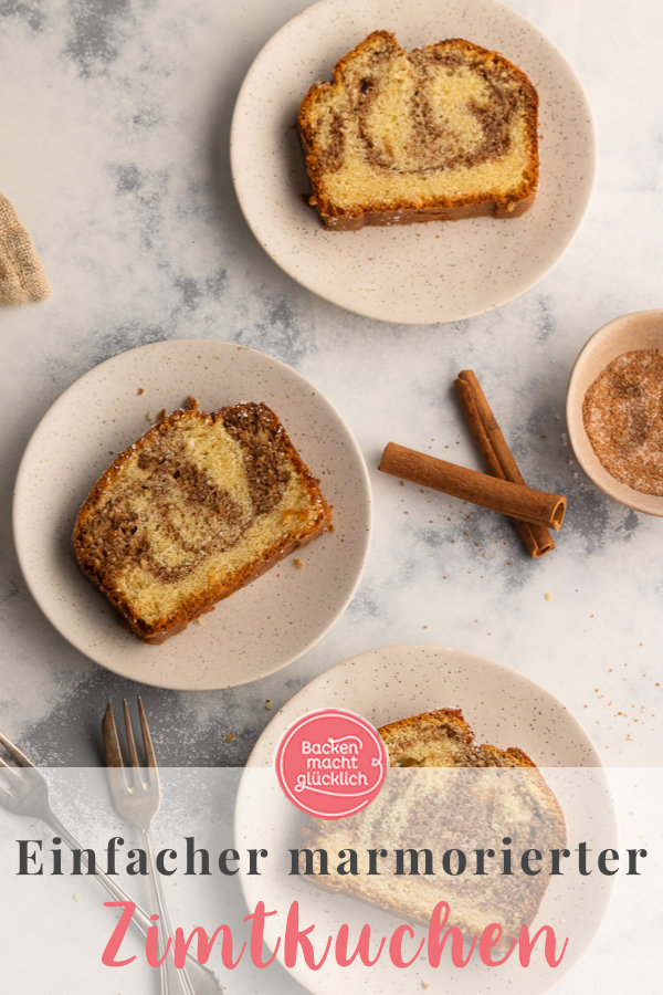 Omas Zimtkuchen aus der Kastenform ist herrlich: super saftig, aus einfachem Rührteig, marmoriert & mit Zimt-Zucker-Swirl ♥
