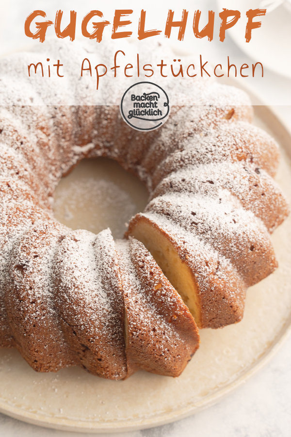 Einfaches Rezept für einen flaumigen Gugelhupf mit Apfelstückchen: Kommt immer gut an