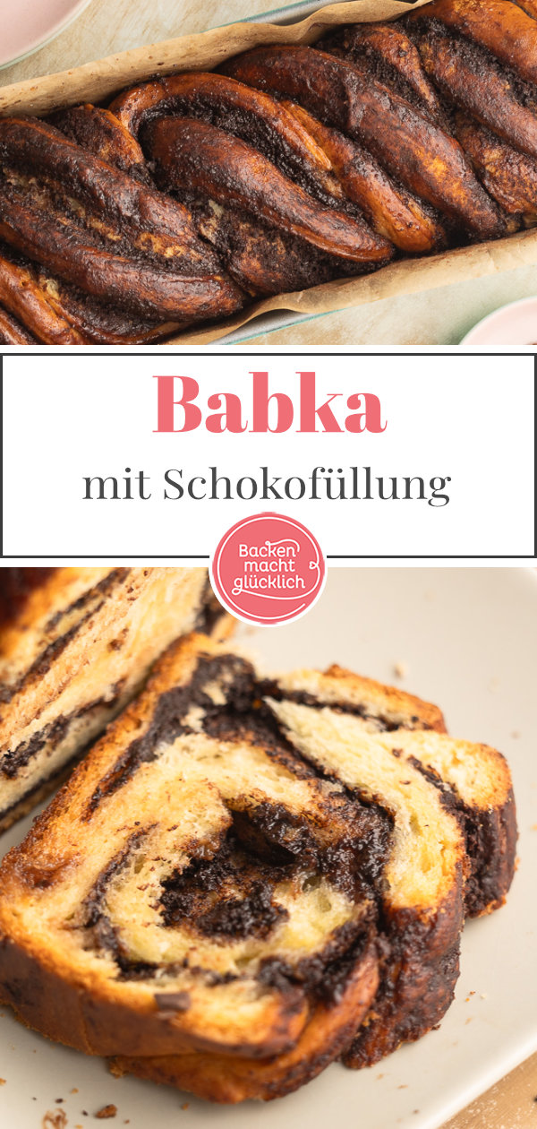 Diese Babka mit Schokoladenfüllung und Hefeteig wird herrlich flaumig - ohne Übernachtgare und komplizierte Schritte