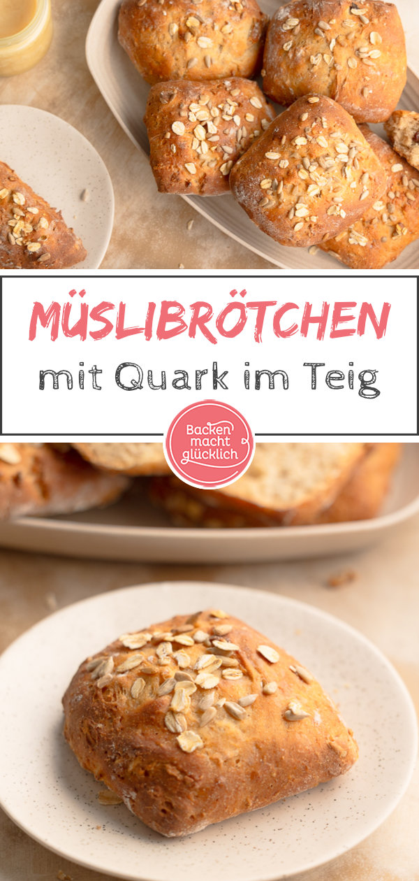 Einfaches Rezept für kernige, saftige Müslibrötchen aus Hefeteig