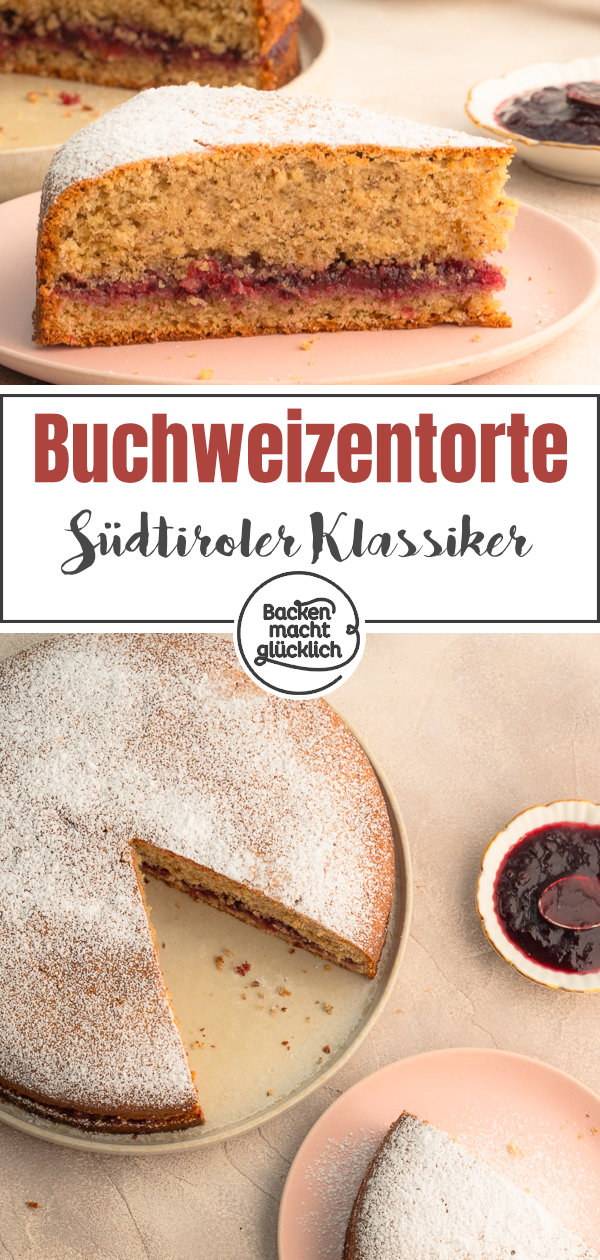 Klassische Südtiroler Buchweizentorte mit Preiselbeeren: Mit diesem Rezept wird sie herrlich saftig, nussig und glutenfrei.