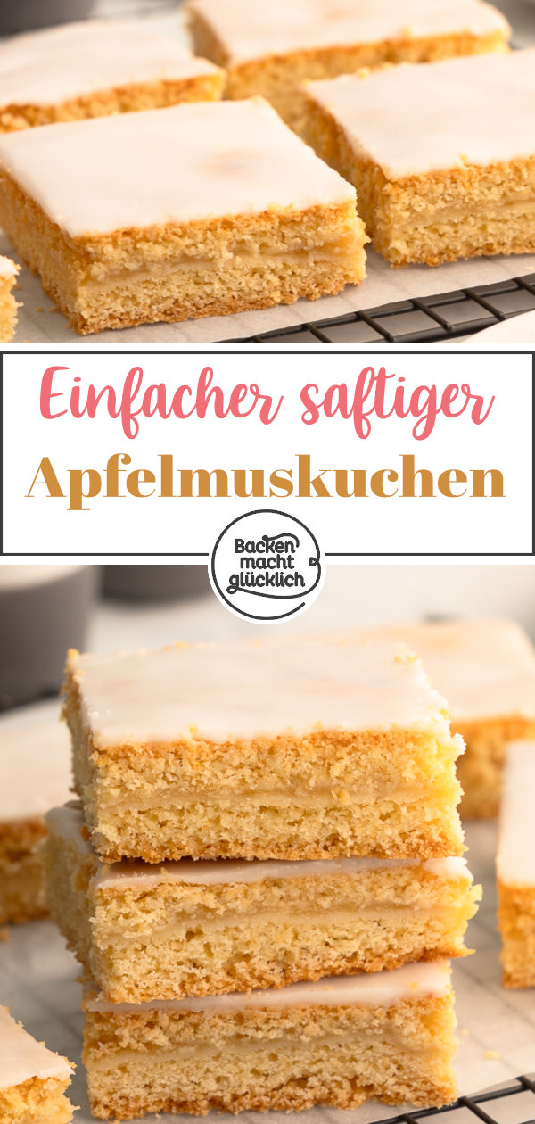 Köstlicher gedeckter Apfelmuskuchen vom Blech: Dieser Apfelkuchen mit Apfelmus wird wunderbar mürbe, saftig und zart. Der Apfelkuchen schmeckt auch nach 2 Tagen noch frisch.