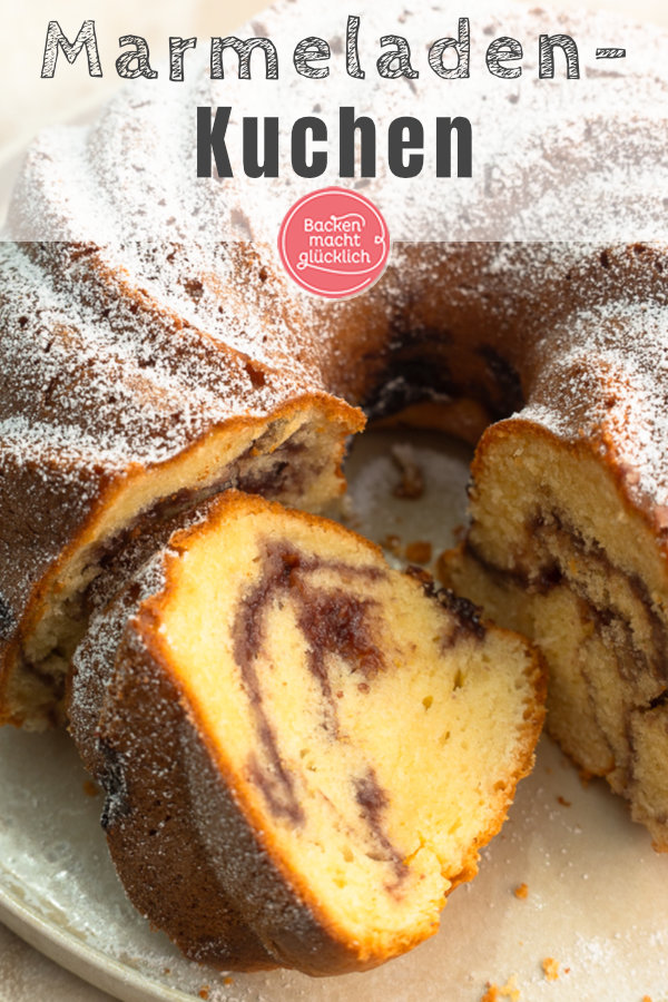 Herrlich saftiger Marmeladen-Kuchen mit Rührteig und schönem Swirl. Eignet sich perfekt für Marmeladen-Reste