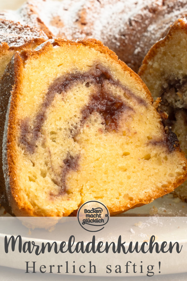 Herrlich saftiger Marmeladen-Kuchen mit Rührteig und schönem Swirl. Eignet sich perfekt für Marmeladen-Reste