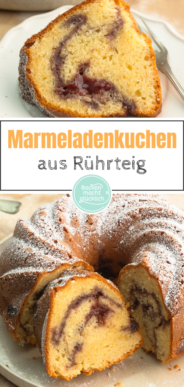 Herrlich saftiger Marmeladen-Kuchen mit Rührteig und schönem Swirl. Eignet sich perfekt für Marmeladen-Reste